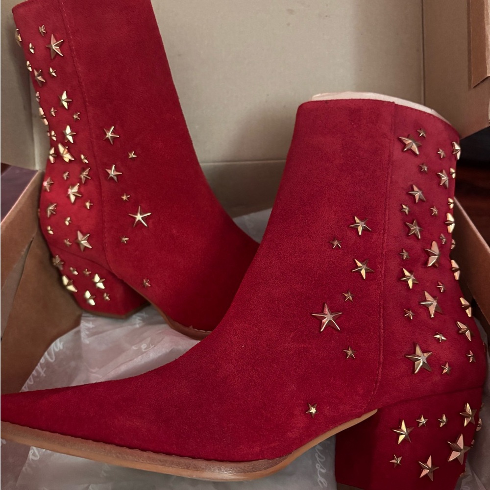 Matisse Red and Gold Star Studded Booties